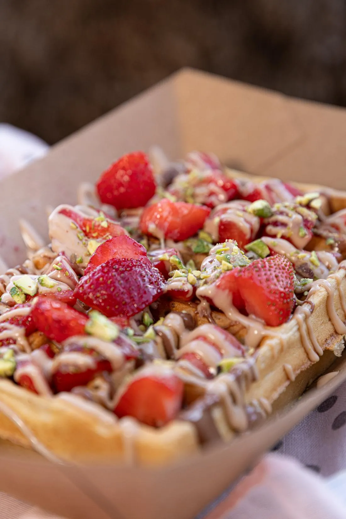 Belgian waffle with strawberries at Chanté Gelato